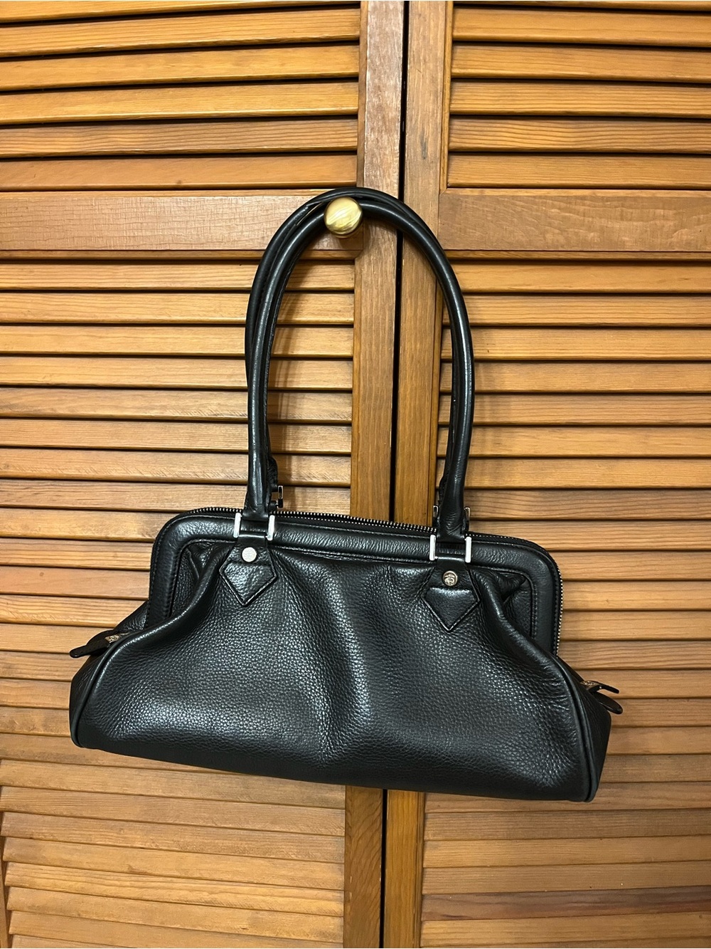 Brooks Brothers Black Pebbled Leather Shoulder Bag